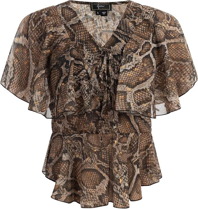 Immagine prodotto Zitha Camicia donna con stampa serpente, scollo a V e volant (L)