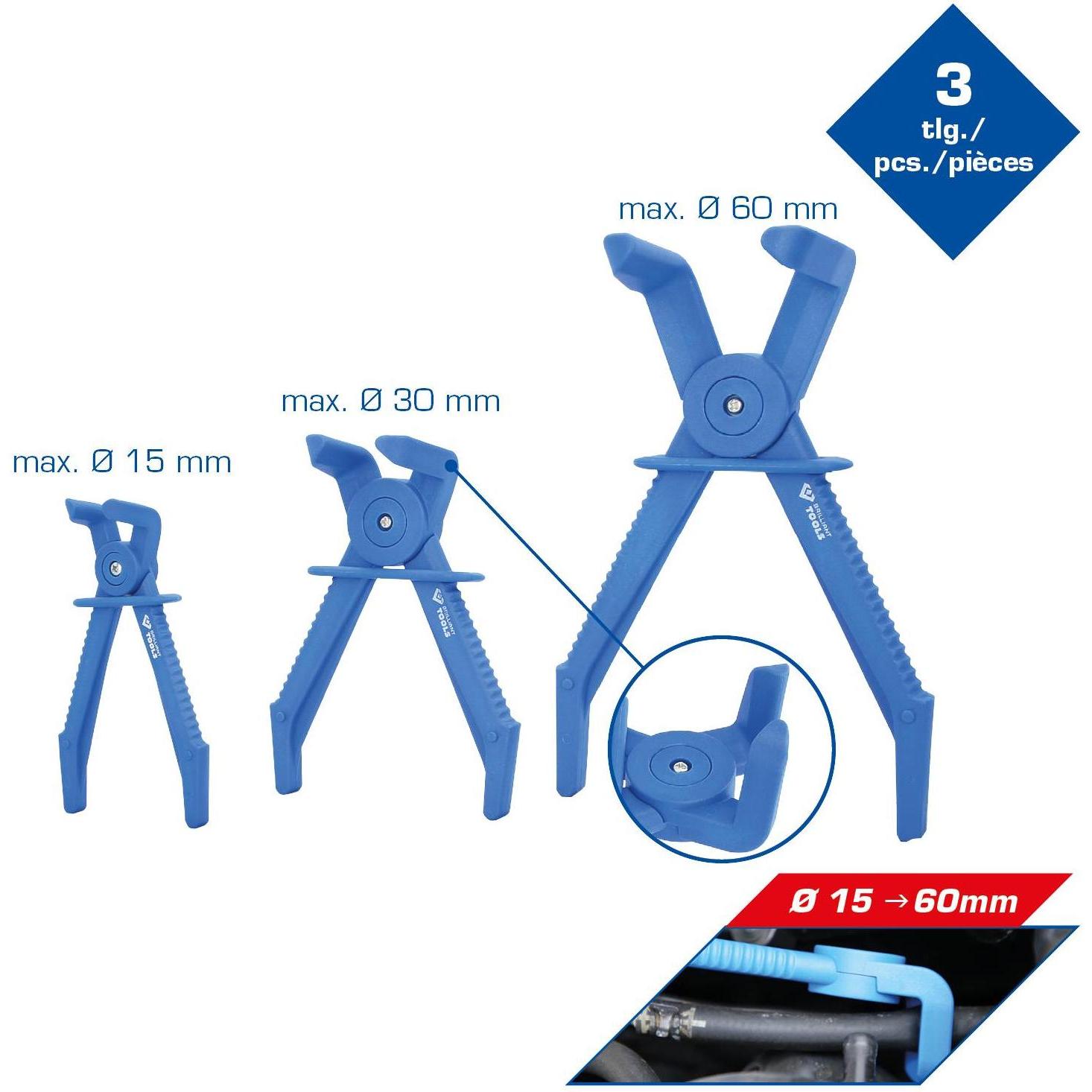 Brilliant Tools, Fahrzeug Werkzeug, Schlauch-Abklemm-Zangen-Satz, 90° abgewinkelt, 3-tlg