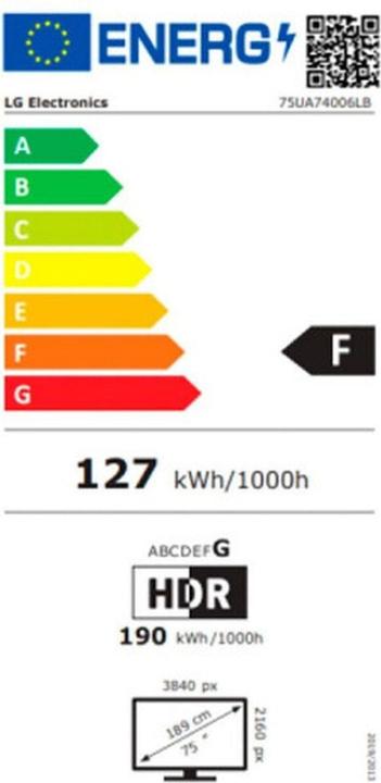 Etichetta energetica LG Smart TV 75UA74006LB.AEU 4K Ultra HD 75" LED (75", LED, 4K, 2025)