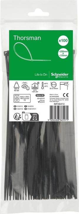 Produktbild APC Kabelbinder 200X3,6 VE 100 Farbe schwarz (Kunststoffkabelbinder, 200 mm, 100 Stk.)
