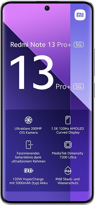 Produktbild Xiaomi Redmi Note 13 Pro+ 5G (256 GB, Aurora Purple, 6.67", Dual SIM, 200 Mpx, 5G)