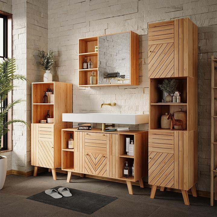 Immagine prodotto Vicco Waschbeckenunterschrank Lucie, Bambus, 100 x cm mit 2 Schubladen (100 x 36 x 65 cm)