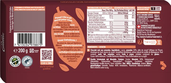 Produktbild Cailler Dunkle Schokolade mit Mandeln (200 g)