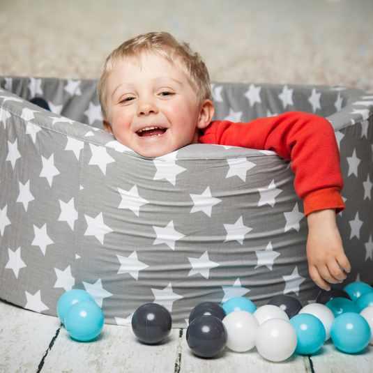 Actual product image Knorrtoys Bällebad soft - "Grey white stars" - 300 balls creme/grey/lightblue (ca. 6 Durchmesser)
