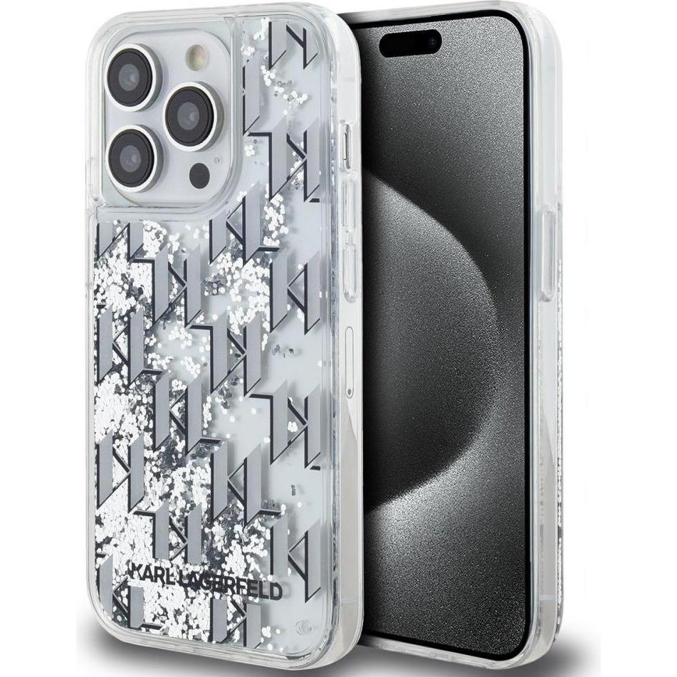 Karl Lagerfeld Liquid Glitter Monogram Gradient Case for iPhone 14 Pro White (Apple iPhone 14 Pro), Smartphone Hülle, Gr...