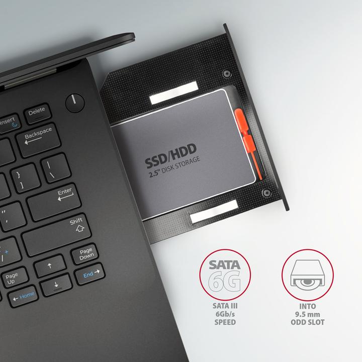 Produktbild Axagon RSS-CD09 2.5 Zoll SSD/HDD Adapter für optisches Laufwerk, 9,5 mm, LED