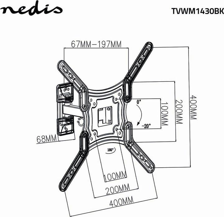 Produktbild Nedis Vollbewegliche-TV-Wandhalterung - 23-55 " - 30 kg - 67 mm - Kippbar - Drehbar - Stahl / Kunsts (Wand, 55", 30 kg)