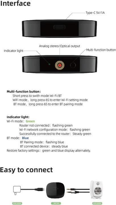 Produktbild Ieast Olio - Draadloze audio streamer/ontvanger - WiFi 2.4/5ghz en Bluetooth 5.0 - Multiroom - Airplay 2 s (Airplay 2, Bluetooth, WLAN)