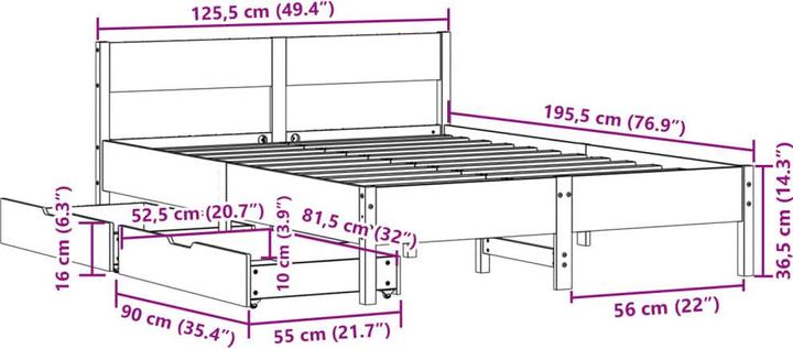 Actual product image VidaXL Bed without mattress (120 x 190 cm)