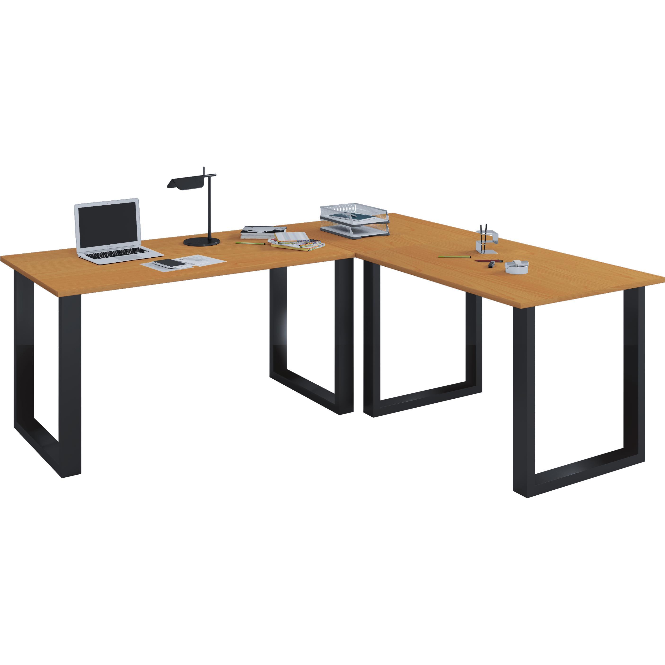 VCM, Schreibtisch, Büromöbel Eckschreibtisch Lona Tiefe 50 cm U Alu Schwarz (190 x 130 x 50 cm)