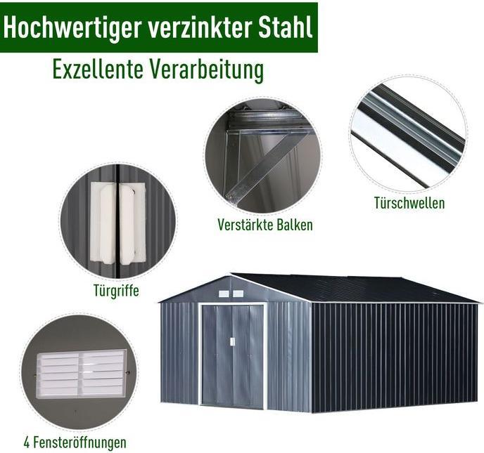 Actual product image Swisshandel24 Garden shed with foundation Garden shed Metal shed Charcoal grey 340 x 386 x 200