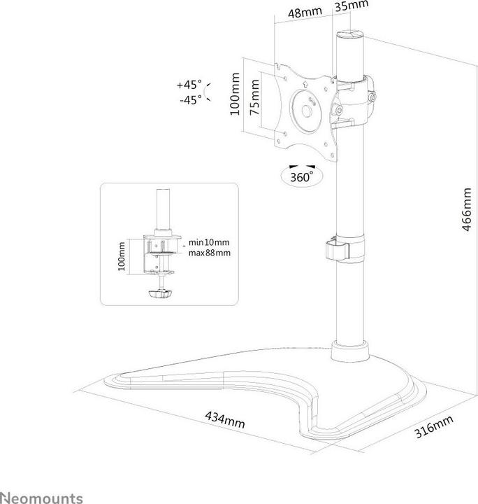 Valeurs nutritives et ingrédients Neomounts NM-D335BLACK (Tables, 30", 10 kg)
