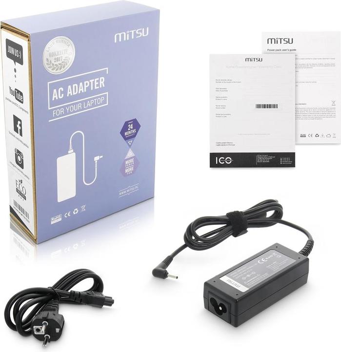Produktbild Mitsu notebook charger 19v 2.1a 2.5x0.7 - asus (40 W)