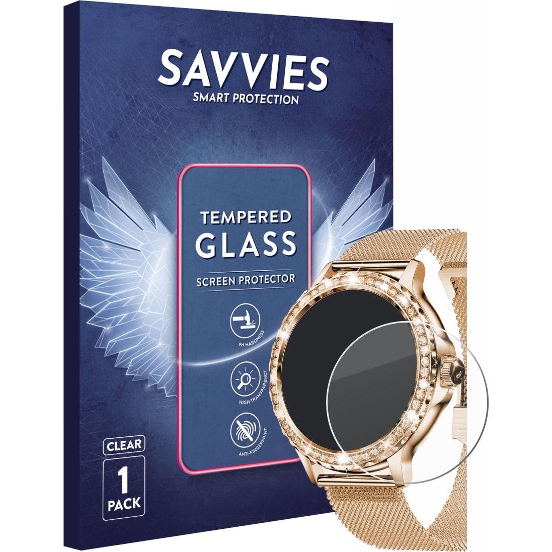 Savvies Panzerglas Schutzglas Displayschutz, Smartwatch Schutzfolie, Transparent
