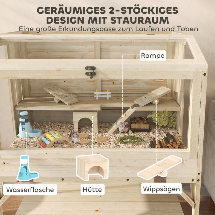 Image du produit PawHut Hamsterkäfig Tannenholz, Kunststoff Naturholz