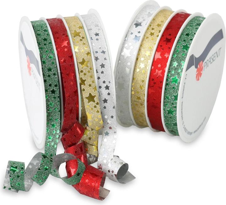 Produktbild Magni Ringelband Glitter Star traditional 10mmx16m (Geschenkband, 21 x)