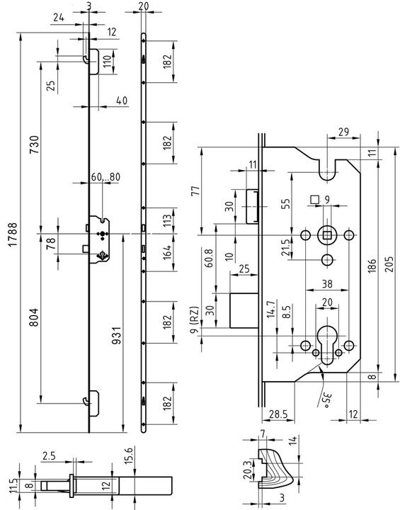 Actual product image Glutz Multi-point locks MINT 18939 Combi (1-turn)