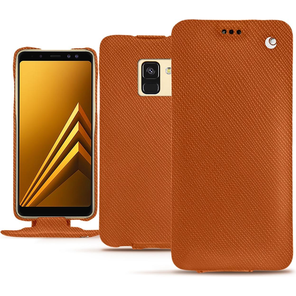Noreve Lederschutzhülle vertikal (Samsung Galaxy A8+), Smartphone Hülle, Orange