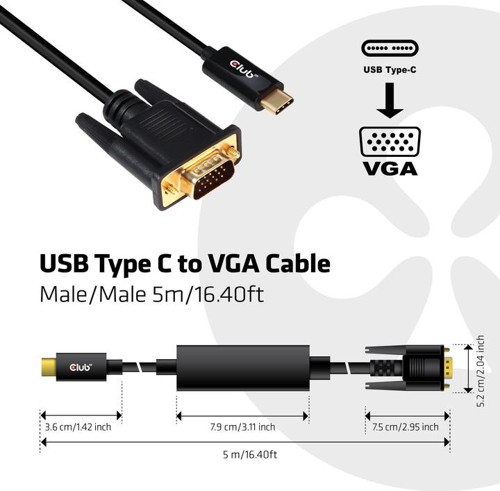 Actual product image Club 3D USB Typ C — VGA (5 m, VGA, USB Type C)