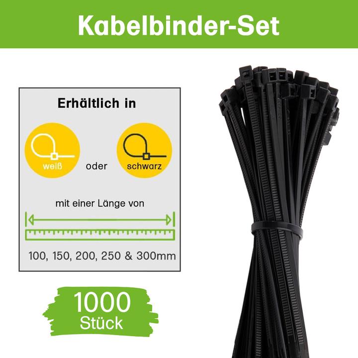 Actual product image Offgridtec Kabelbinder 1000 Stk. Schwarz Nylon UV-Beständig Verschiedene Längen 100mm 150mm 200mm 250mm 300mm (Plastic cable ties, 300 mm, 1000 pcs.)