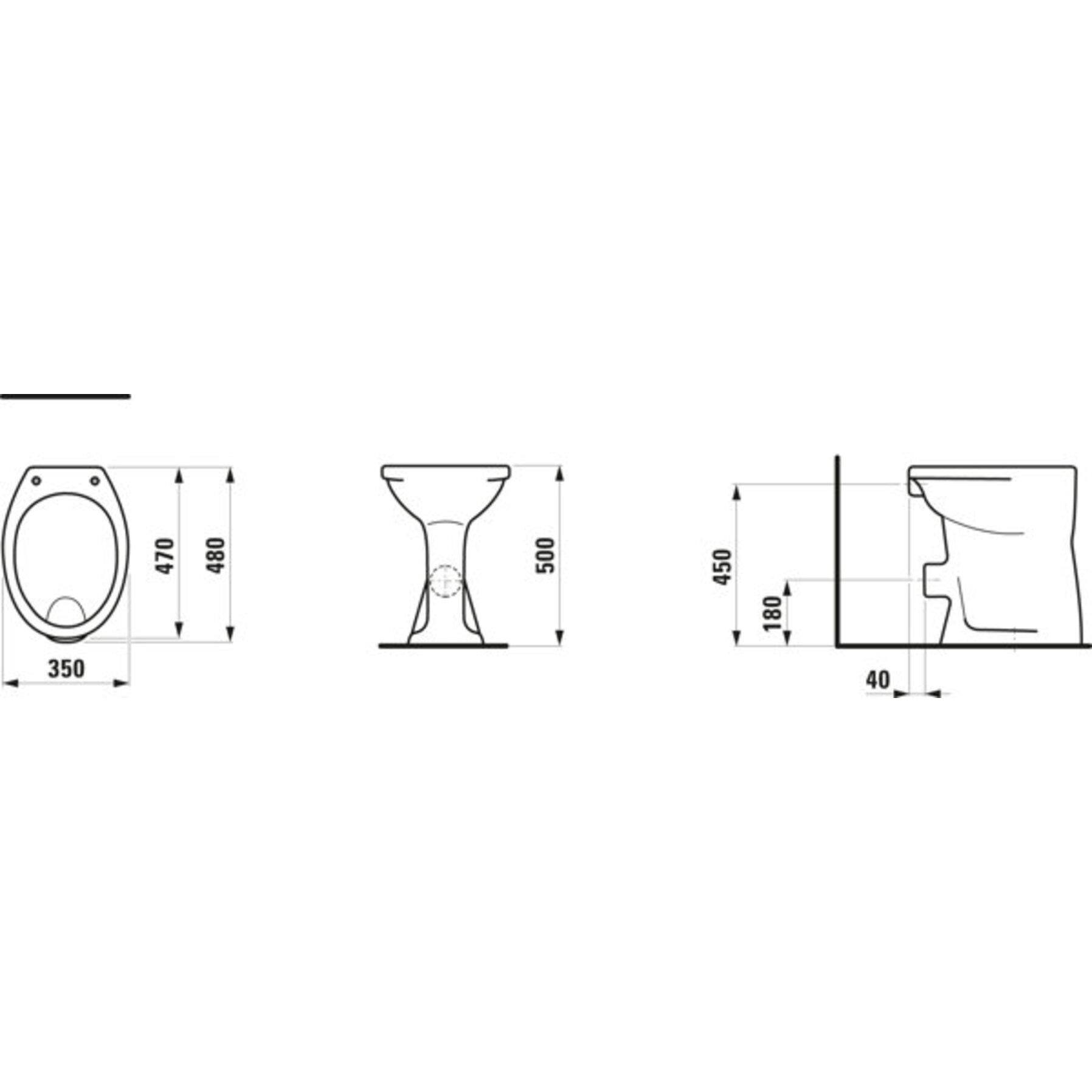 Thumbnail - Laufen, Toilette + Bidet, Albonova Stand-WC, Flachspüler, Abgang waagrecht, mit Spülrand, 480x350x500mm, H82199000000