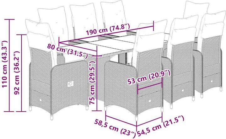 Image du produit vidaXL Bistro Set (190 x 80 x 75 cm)