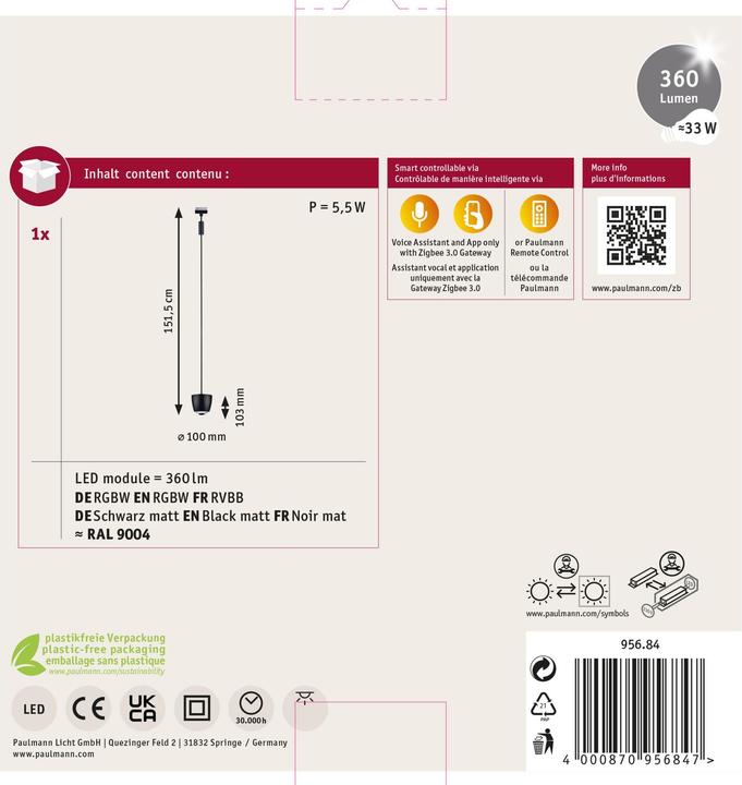 Produktbild Paulmann URail Pendel Tyros Zigbee (360 lm)