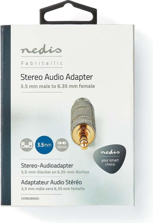 Image du produit Nedis Adaptateur audio stéréo 3.5 mm mâle 6.35 mm femelle plaqué or droit Or / Métal 1 pcs (Adaptateur jack)