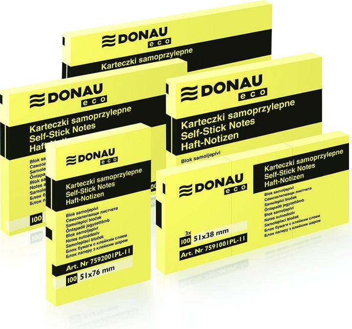 Produktbild No Name Karteczki samoprzylepne DONAU Eco 51x76mm 1x100 kart. jasnożółty (76 x 52 mm)