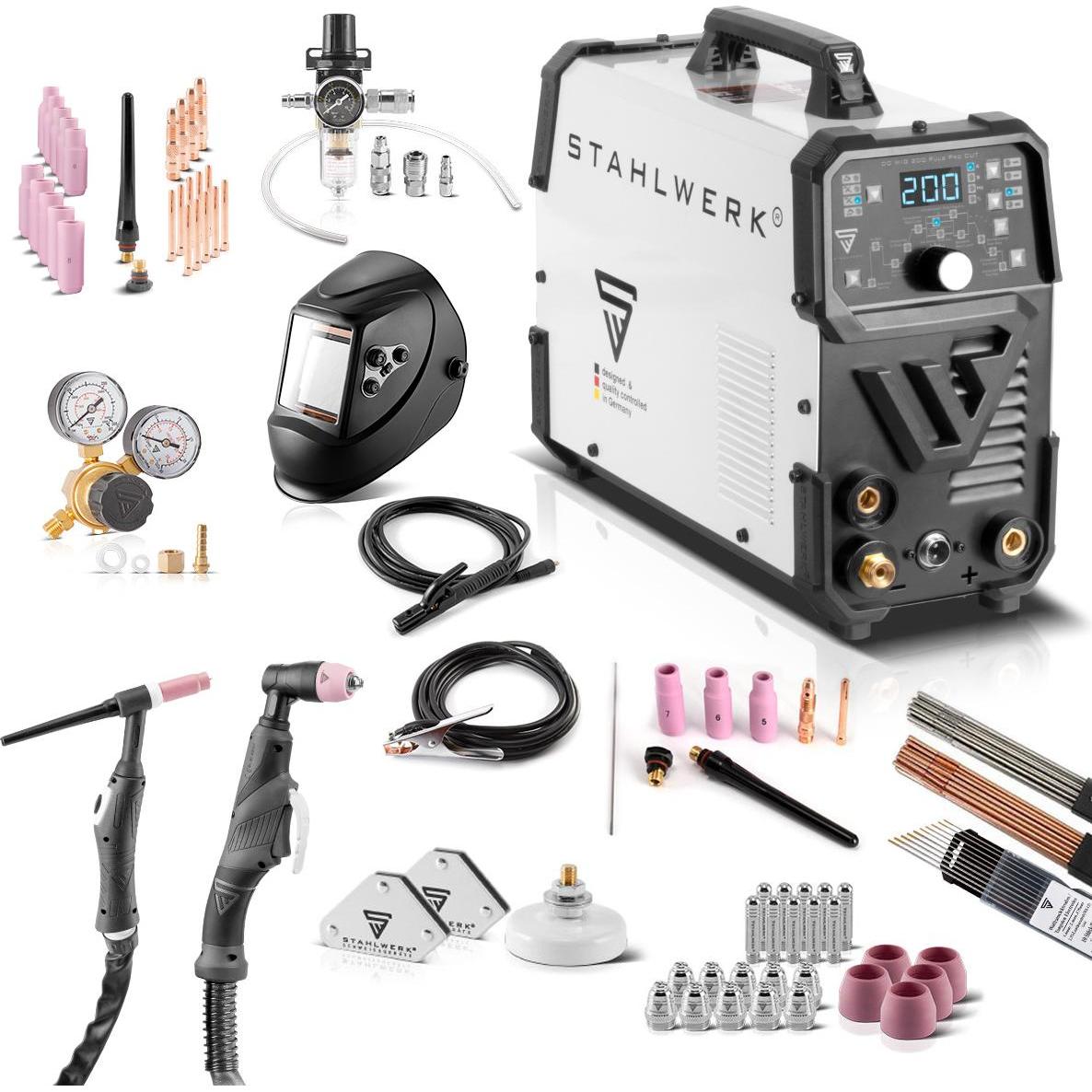 Stahlwerk, Schweissgerät, Kombi-Schweissgerät DC WIG 200 Puls Pro 4-in-1 CUT Vollausstattung