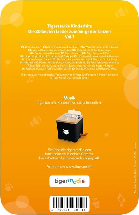 Produktbild Tigermedia Tigercard Die 20 besten Lieder zum Singen Tanzen (Deutsch)
