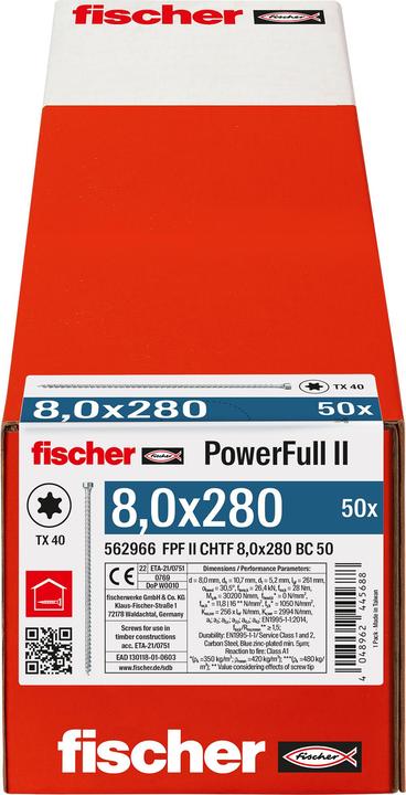 Energie-Label Fischer PowerFull II 8,0x280 ZK TX VG blvz 50 (50 Schrauben pro Stück)