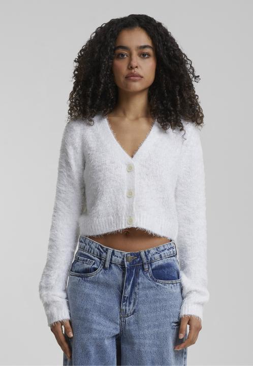 Produktbild Urban Classics Graue Damen-Crop-Cardigan mit Federn (XL)
