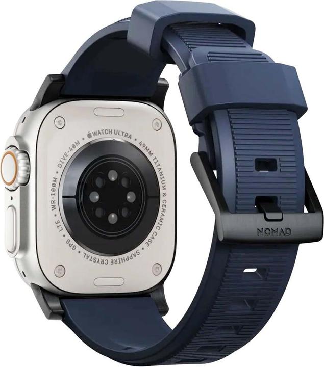 Actual product image Nomad Rugged Strap Atlantic Blue Connector Black 42/44/45/49mm (42 mm, 44 mm, 45 mm, 49 mm, Fluororubber (FKM))