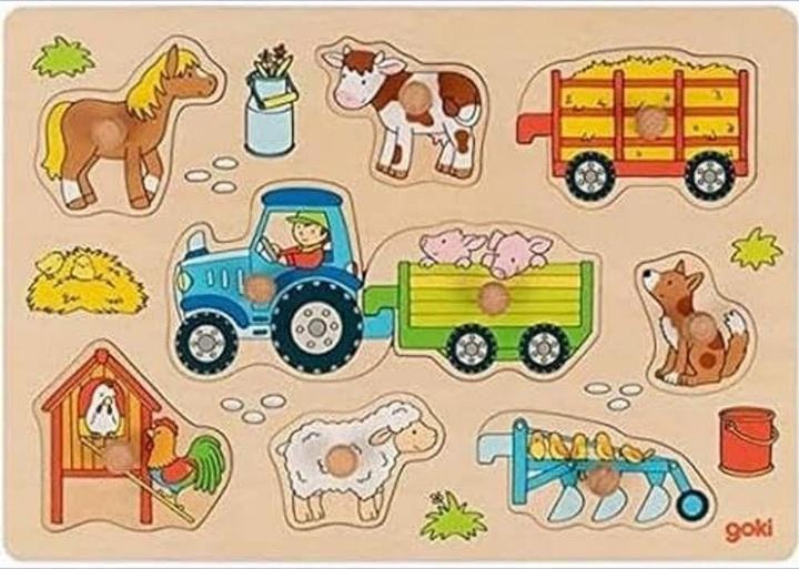 Actual product image Goki Tractor jigsaw puzzle with trailers (9 pieces)