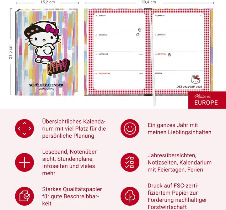 Image du produit Hello Kitty Schülerkalender A5 2026 - 17 Monate ab August 2025 (A5, 1 semaine / 2 pages)