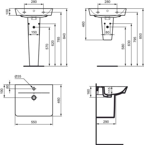 Produktbild Ideal Standard Plus Waschtisch Connect Air 55 cm wei E029901 (460 mm, 550 mm)