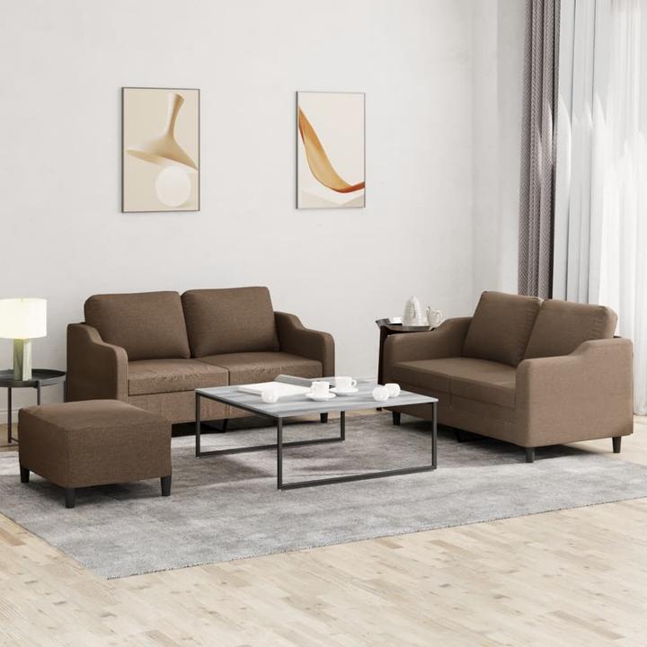 Produktbild VidaXL Sofagarnitur Kissen Sessel Sofa Couch Designsofa 3-tlg. Braun Stoff (3-Sitzer)