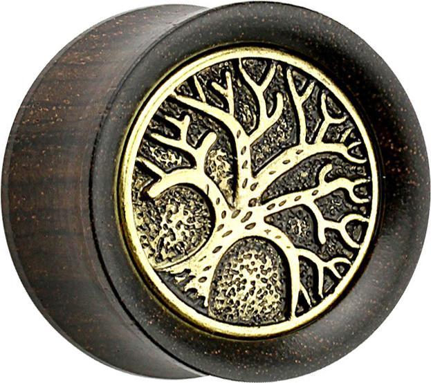 Produktbild Star Piercing Flared Plug aus Ebenholz mit Baum des Lebens (Messing, Organisch)