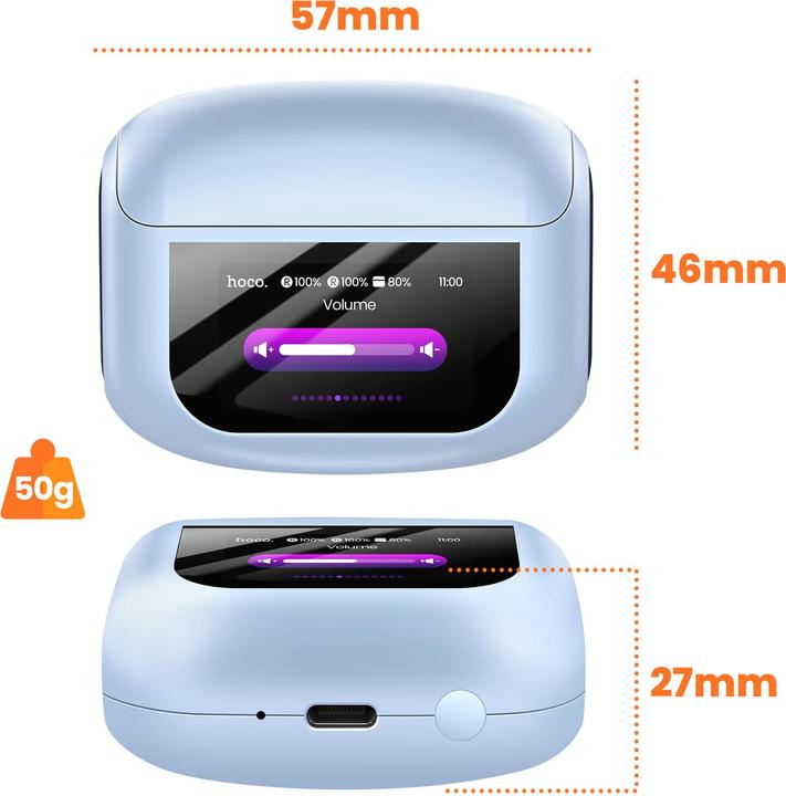 Produktbild Hoco Kabellose Kopfhörer Kabellose Ohrhörer mit Touchscreen TWS ANC ENC EQ21 blau (7 h, Kabellos)