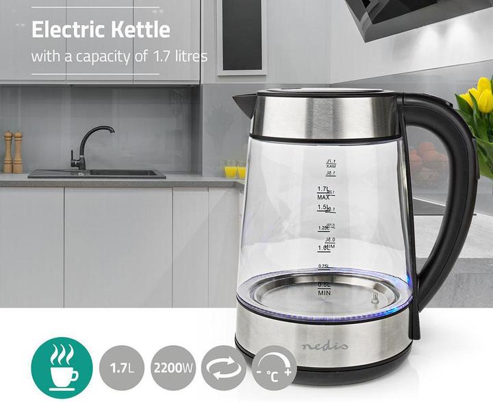 Actual product image Nedis Kettle - Glass housing - Temperature display - Variable temperatures (60, 70, 80, 90, 100 (1.70 l)