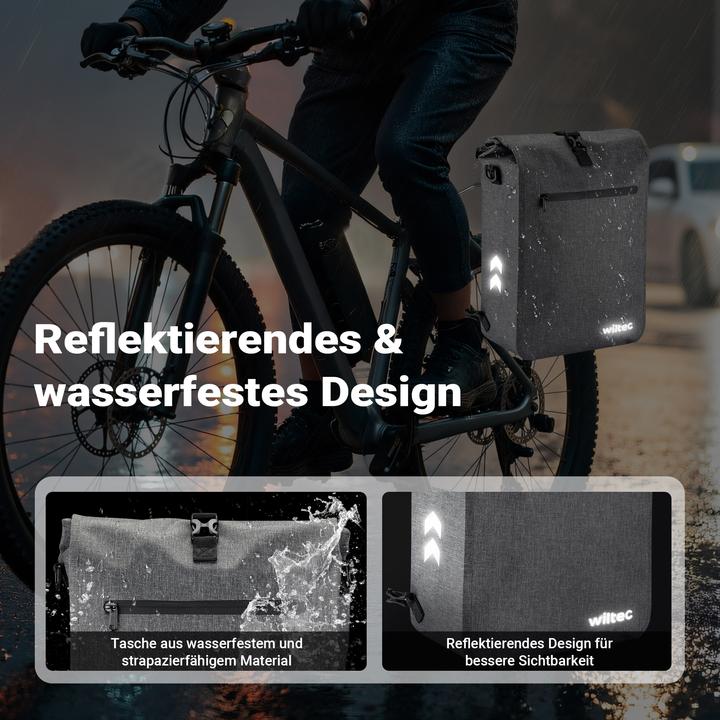 Produktbild Wiltec Gepäckträgertasche grau 25l Fahrradtasche Rucksack Gepäcktasche (25 l, Gepäckträgertasche)