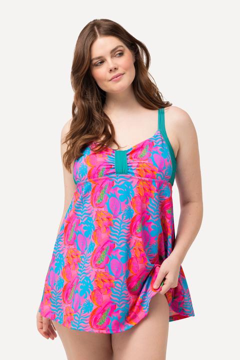 Produktbild Ulla Popken Badekleid, Neon-Blätterdruck, Softcups, Powermesh-Futter (46)
