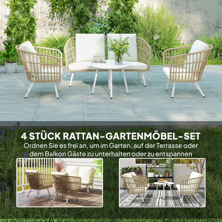 Actual product image Outsunny Rattan Gartenmöbel-Set Stahl, PE-Rattan Khaki