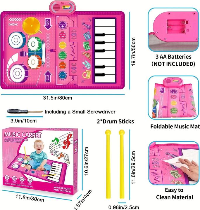 Immagine prodotto Activity Board Tappetino musicale 2 in 1, tastiera per pianoforte e tappetino per batteria con bacchette