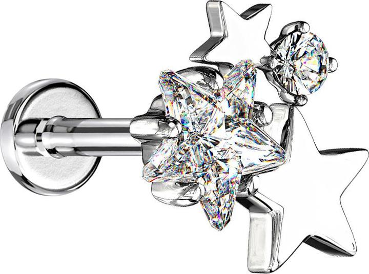 Produktbild Star Piercing Micro Labret Innengewinde silber Sterne mit Kristall (Chirurgenstahl 316L, Messing)