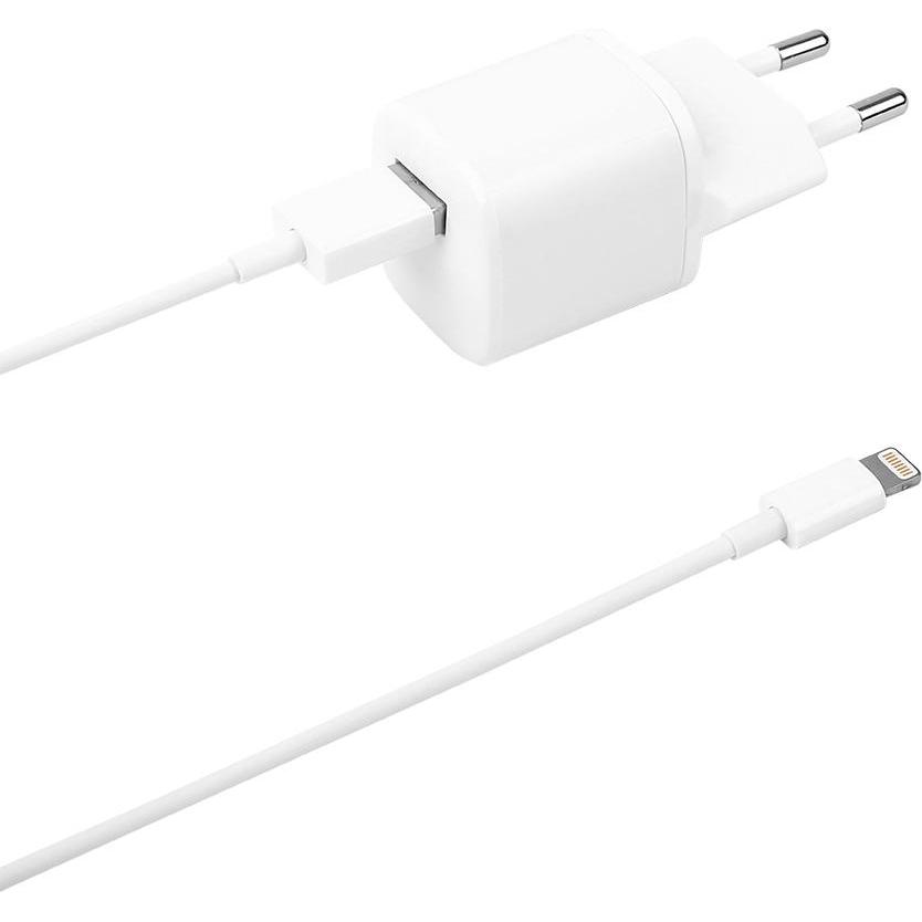 Thumbnail - Deltaco USB wall charger, USB-A, 2.4 A, incl. 1 m with Lightning cable for Iphone USB-AC181, USB Ladegerät, Weiss
