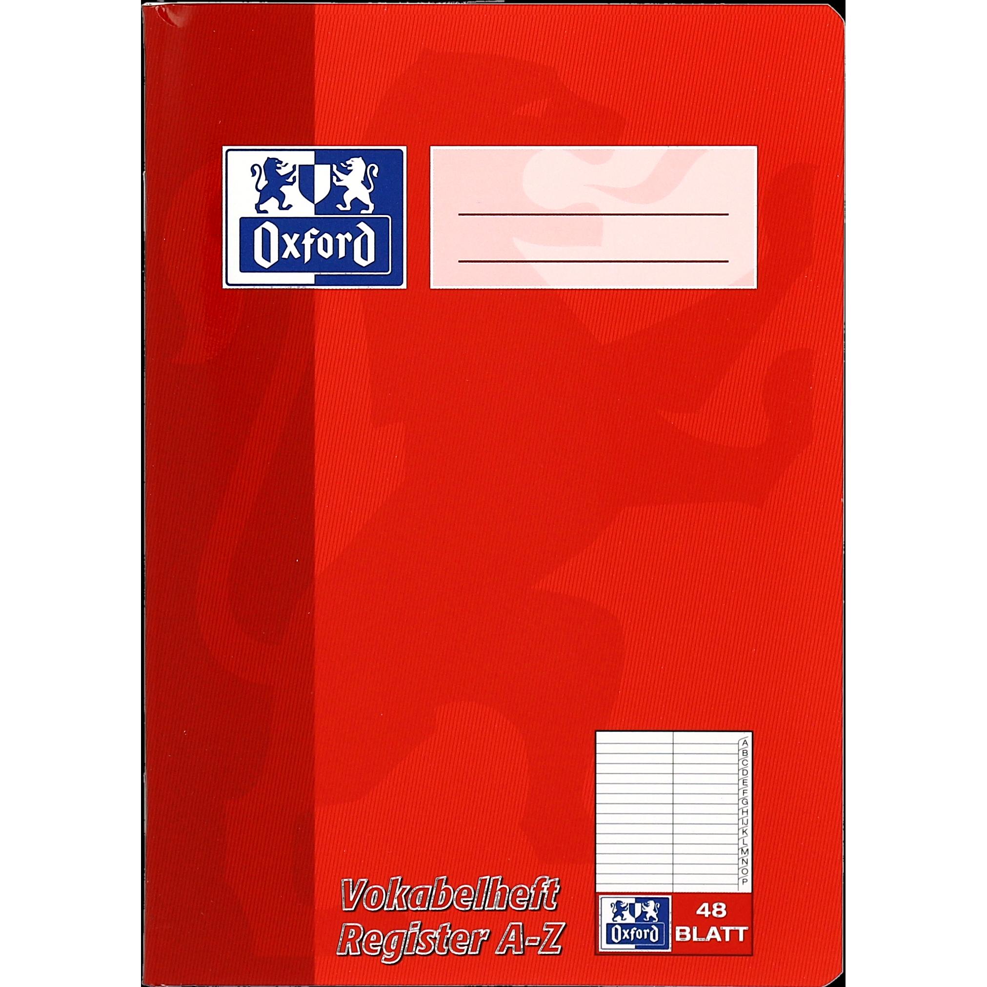 Oxford, Heft + Block, Vokabelheft mit Register A5, 48 Blatt, m. Register A-Z, 90 g/m² (A5, Speziallineatur, Weicher Einb...