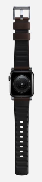 Actual product image Nomad Active Band Pro -nahkaranneke, Apple Watch 49 / 45 / 44 /, hopea/ruskea (20 mm, Leather, Stainless steel)