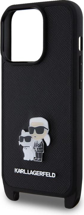 Actual product image Karl Lagerfeld Saffiano Crossbody Strap Metal Karl and Choupette Case for iPhone 15 Pro Black (Apple iPhone 15 Pro)